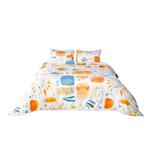 Housse de Couette Double Face " Éclat d'Aube" + 2 Taies d'oreiller Offert (2 Places) // -Doux & Antiallergique -