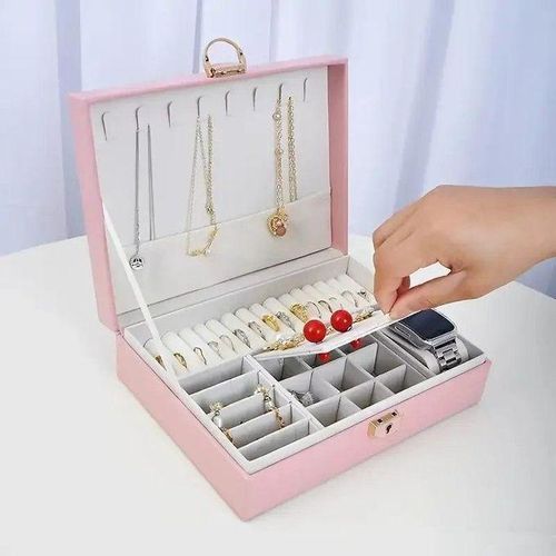 Boîte À Bijoux À Une Couche, Boîte de Rangement Multifonctionnelle Pour Bague Collier, Boîte À Montre, Boîte de Rangement de Bijoux, pour femmes, 23X17X6 CM (rose).