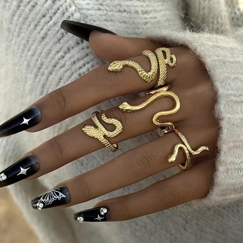 4 Bagues Serpent Ajustables pour Femme – Style Vintage, Bohème et Tendance, Couleur Or ou Argent