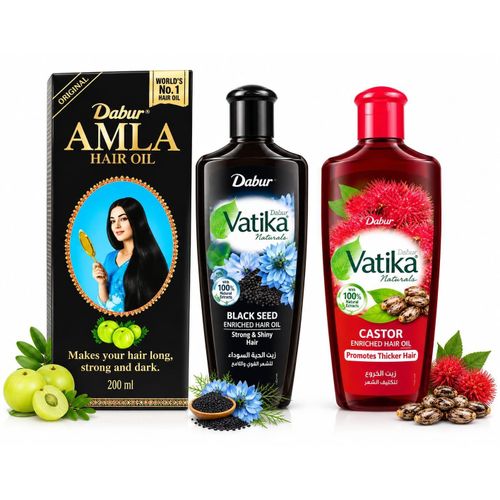 Pack de 3 huiles capillaires Dabur : Amla, Black Seed et Castor