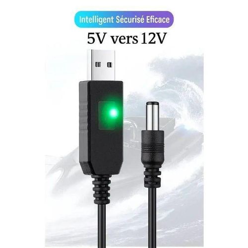câble d'alimentation renforcée Conversion USB-5V vers DC-12V 1A