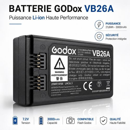 Batterie VB26A Li-ion 3000mAh 7.2V pour Flash V1 V860III AD100Pro Haute Performance