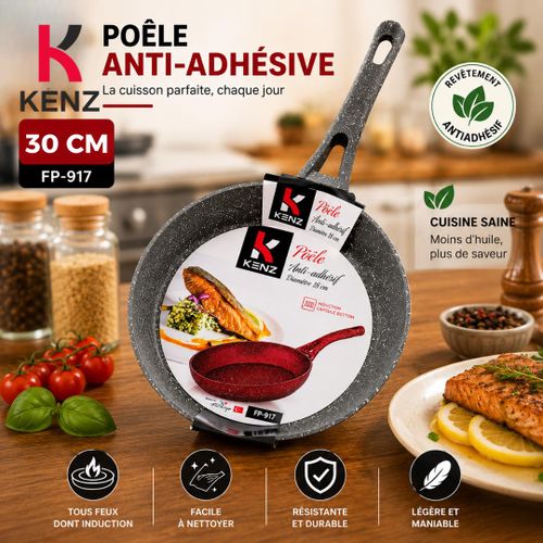 Poêle en Granite 30 cm Revêtement Antiadhésif Multi-Couches Compatible Induction, FP-917