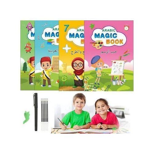 Lot de 4 Cahiers Réutilisables dÉcriture Manuscrite Arabe pour Enfants Enseignement de la Calligraphie Cursive
