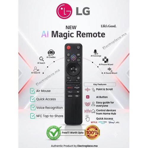 Télécommande NEW 2024 et plus AI Magic Remote – 100% Originale & Vérifiée avec IA Voice