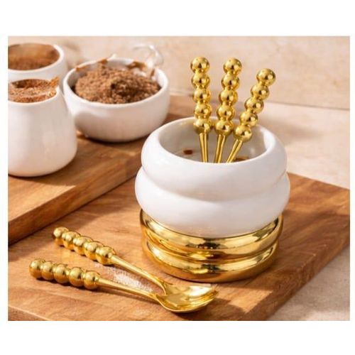 Cuillères Dorées de Luxe avec Pot Élégant – Raffinement pour Votre Table