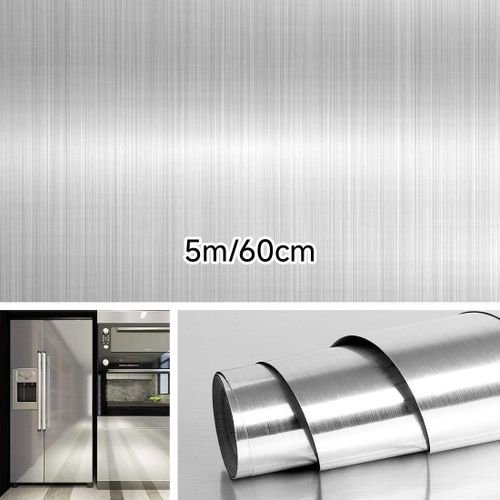 Papier Adhésif Acier Inoxydable Effet Nickel Brossé pour Cuisine Multifonction 5m*60cm