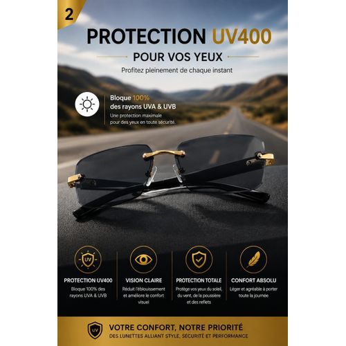 Lunettes de Soleil Sans Monture UV400 pour Homme et Femme, Design Luxe