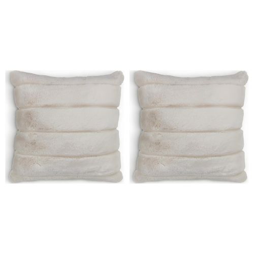 Lot de 2 - Coussin Décoratif 45x45cm Beige Doux Fausse Fourrure Pour Salon et Chambre