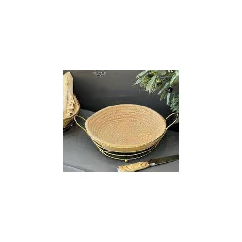 Panier à Pain-Corbeille à pain avec détails dorée avec doublure tissée lavable - 31cm / 23 cm-beige