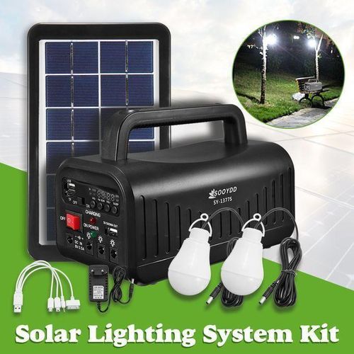 Kit Système Générateur Panneau Solaire avec 2 Ampoules LED,Chargeur,radio