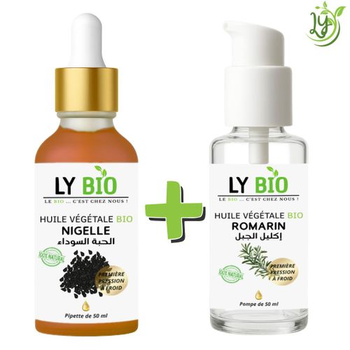 PACK HUILE NIGELLE 50ML - PIPETTE HUILE ROMARIN 50ML - POMPE