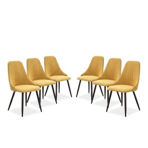 PACK MANI – Lot de 6 Chaises de Salle à Manger en Tissu Jaune Moutarde & Métal Noir