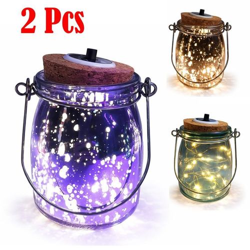 Lot 2 de Bocal en Verre avec Guirlande Lumineuse LED à Piles – Décoration Intérieure & Extérieure