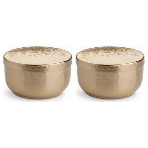 Lot de 2 - Boîte de Rangement - Doré Martelé - Pour Décoration Intérieure ou Accessoires - Ø11xH6cm