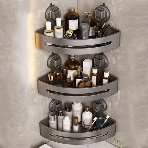 Étagère de Douche d’Angle à Ventouses – Support Mural Sans Perçage, Rangement Salle de Bain Moderne Anti-Rouille & Résistant à l’Eau