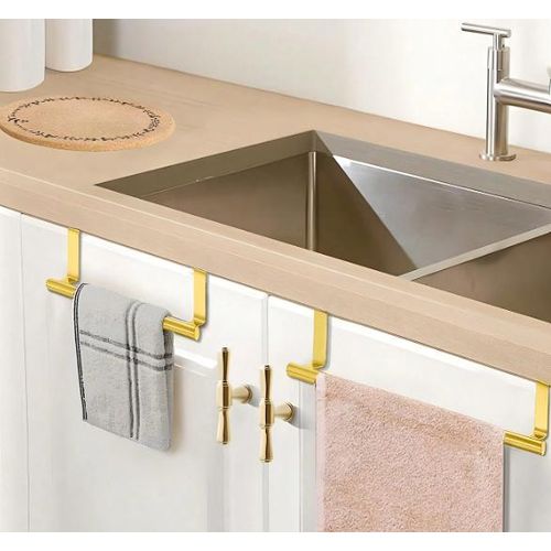 Porte-serviettes de porte d'armoire Doré, porte-torchons en acier inoxydable, pour placard de cuisine, à suspendre au-dessus d'un placard, pour salle de bain et cuisine, Doré