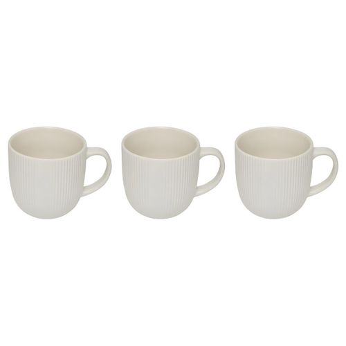 Mug en Céramique Striée - Grande Capacité pour Boissons - Blanc 36 cl - Lot de 3