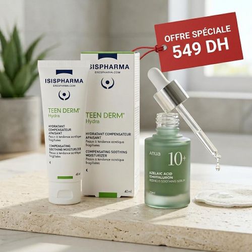 Pack Anti-Imperfections & Hydratation – Anua Sérum Azelaic Acid 10% (30ml) + Isispharma Teen Derm Hydra Soin Apaisant (40ml)
