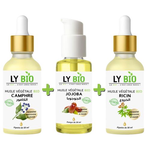 PACK HUILE CAMPHREE 50ML - PIPETTE HUILE JOJOBA 50ML - POMPE HUILE RICIN 50ml - PIPETTE