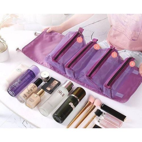 Sac de maquillage 4-en-1 amovible pour femmes, organisateur cosmétique portable et élégant, idéal pour le voyage et l’usage quotidien. Trousse de toilette multifonction
