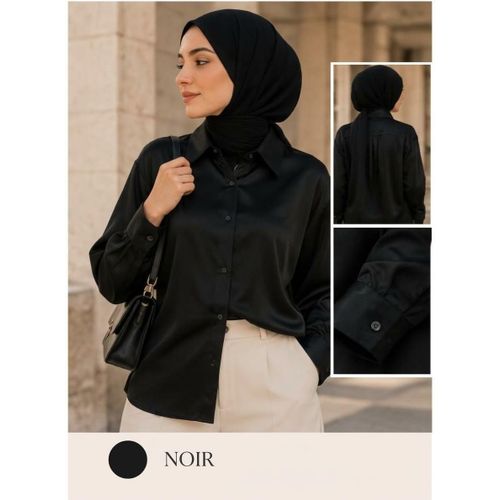 Chemise Élégante en Satin pour Femme - Noir - Taille S