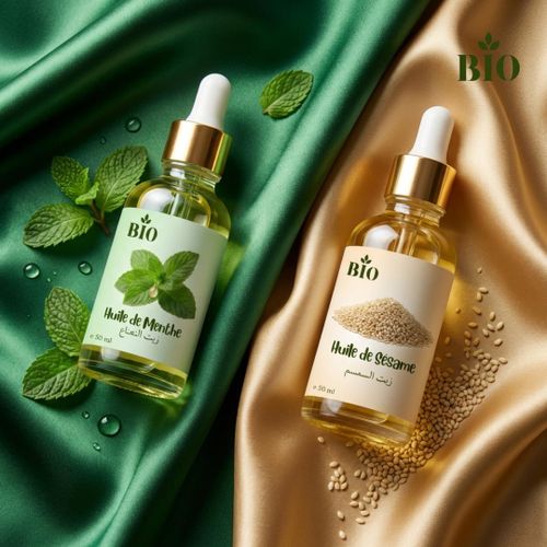 Huile de Menthe 50 ml et Huile de Sesame 50 ml routine beauté Maroc