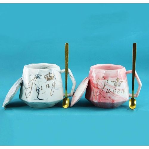 2 Tasses à café en céramique king Queen Coffret cadeau de mariage pour mariée et marié -