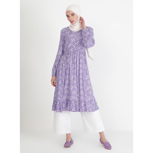 Pourpre - Floral - Col rond - Tunique - ECESUN