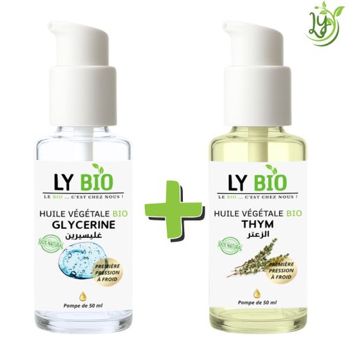 PACK HUILE GLYCERINE 50ml - POMPE + HUILE THYM 50ML - POMPE