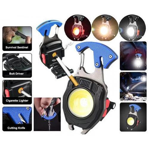 Lampe de Poche Multifonction 10-en-1 Rechargeable – LED Ultra Puissante, Coupe-Ceinture, Tournevis, Allume-Cigarette, Aimant, Couteau et Plus