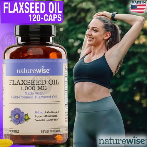 Flaxseed Oil 1400 mg Fish High Potency Omega 3 Avec 812 mg ALA pour le soutien de la sant cardiaque 120 Softgels