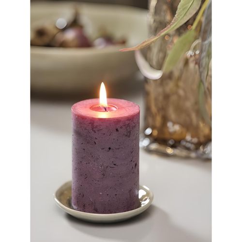 Bougie Pilier Décorative - Cire Texturée Châtaigne - Ambiance Chaleureuse Ø7xH10cm