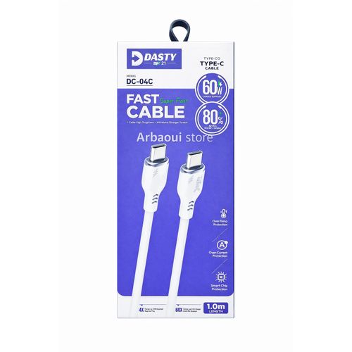 Câble de Charge Rapide 60W - USB-C vers USB-C - 1.0m - Charge Haute Vitesse