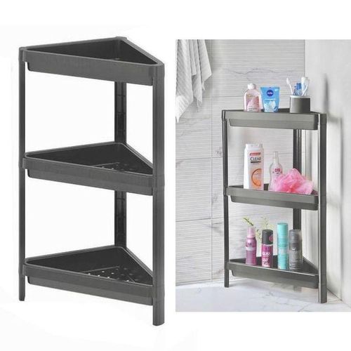 رف زاوية للحمام من البلاستيك بثلاثة مستويات، رمادي