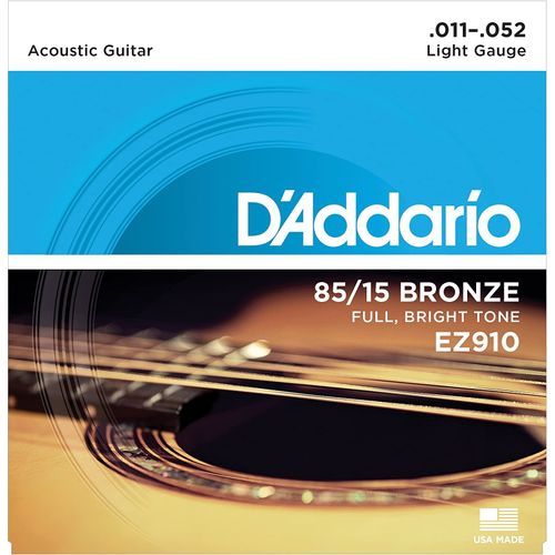 [USA] D'Addario EZ910 Cordes en bronze pour guitare acoustique 85/15 Léger 11-52