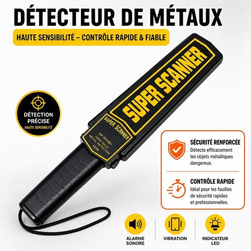 Détecteur de métaux portable, haute sensibilité scanner manuel sécurité avec alarme LED vibration Pro