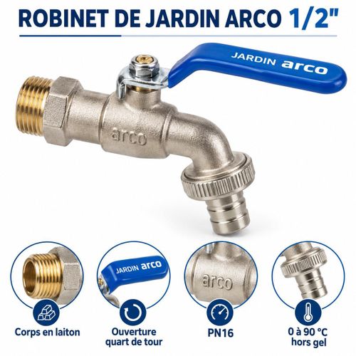 Robinet de Jardin 1/2 Pouce en Laiton – Poignée Bleue