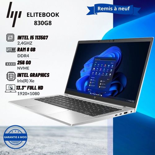 PC PORTABLE ELITEBOOK 830 G8 11éme Gen i5-1135G7 @ 2.4GHz RAM 8Go DDR4 256Go NVME ECRAN 13.3"-AZERTY-REMIS A NEUF