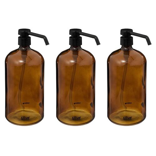 Distributeur à savon - Verre Ambré Rechargeable - Pour Salle de Bain & Cuisine - 1 Litre - Lot de 3