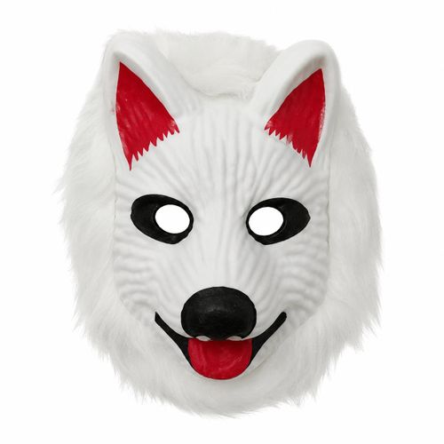 Masque de Loup Blanc avec Fourrure – Masque Animal de Déguisement pour Halloween