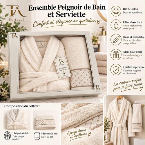 Peignoir de bain beige avec ceinture 100% cotton