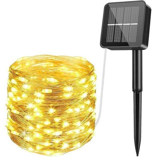 Guirlande Lumineuse Solaire 10M en Fil de Cuivre - Blanc Chaud pour Jardin et Terrasse