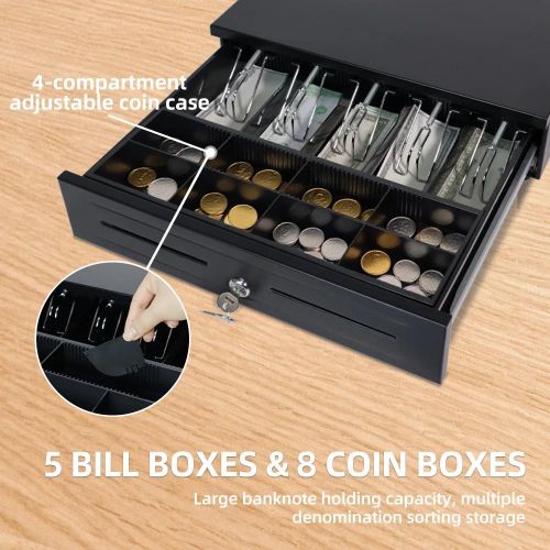 Tiroir-Caisse Universel pour Caisse Enregistreuse – Boîte à Monnaie Métallique avec 5 Emplacements pour Billets et 5 Compartiments pour Pièces pour Boutique, Restaurant et Commerce