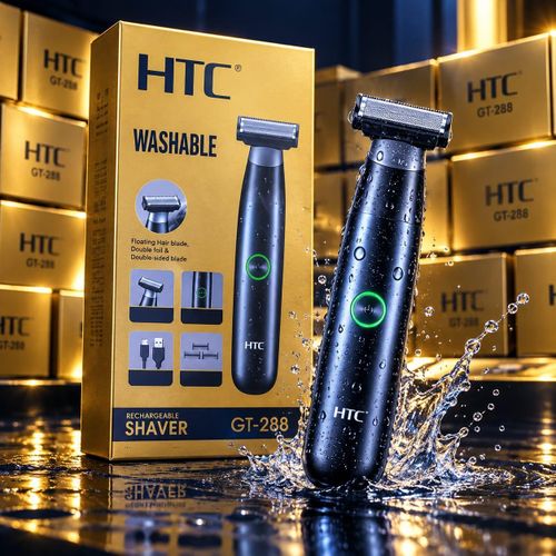 Tondeuse et Rasoir Électrique Rechargeable HTC GT-288 - Rasoir Corps et Barbe Washable avec Lame Flottante Double Grille et Lame Double Face