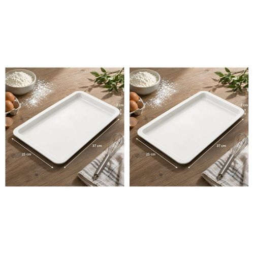 Lot de 2 - Plaque de Cuisson Rectangulaire Antiadhésive - 37 x 25 x 2 cm - Plateau Polyvalent pour Pâtisseries et Plats