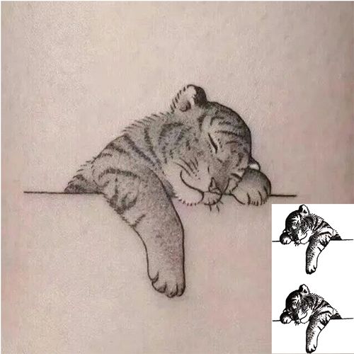 Faux tatouages autocollants lionceau temporaires à la main bras noir imperméables étanche