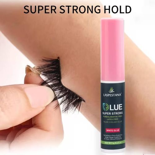 Colle pour faux cils Laspestana (5 g, transparente) – Adhésif puissant, longue tenue et résistant à l'eau pour faux cils et extensions (compatible cils naturels) – Sans latex, avec applicateur transparent.
