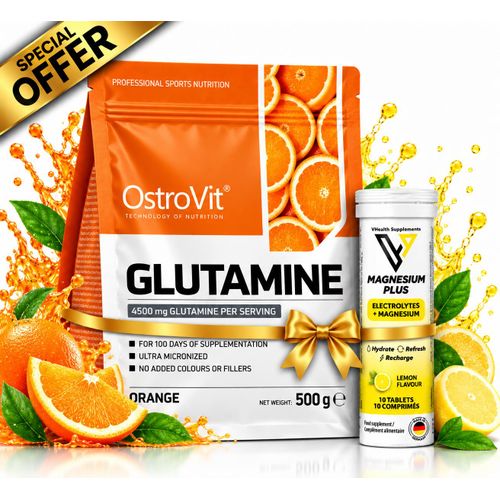 Pack Récupération & Hydratation - Glutamine 500 g Orange + Electrolytes Plus Magnesium Citron 10 Tabs