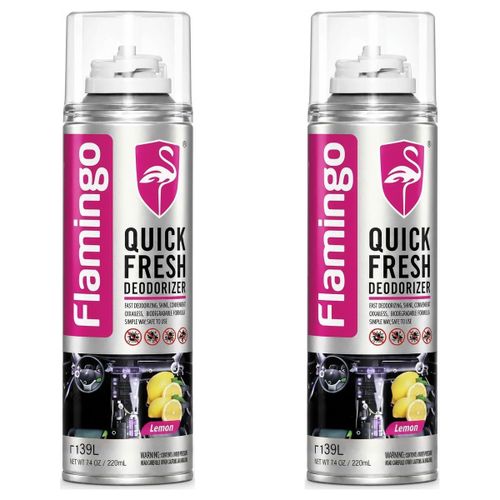 Lot de 2 - Bombe Désodorisante Voiture Flamant Rose - Fumigène Anti-Odeurs Habitacle Citron 220ml